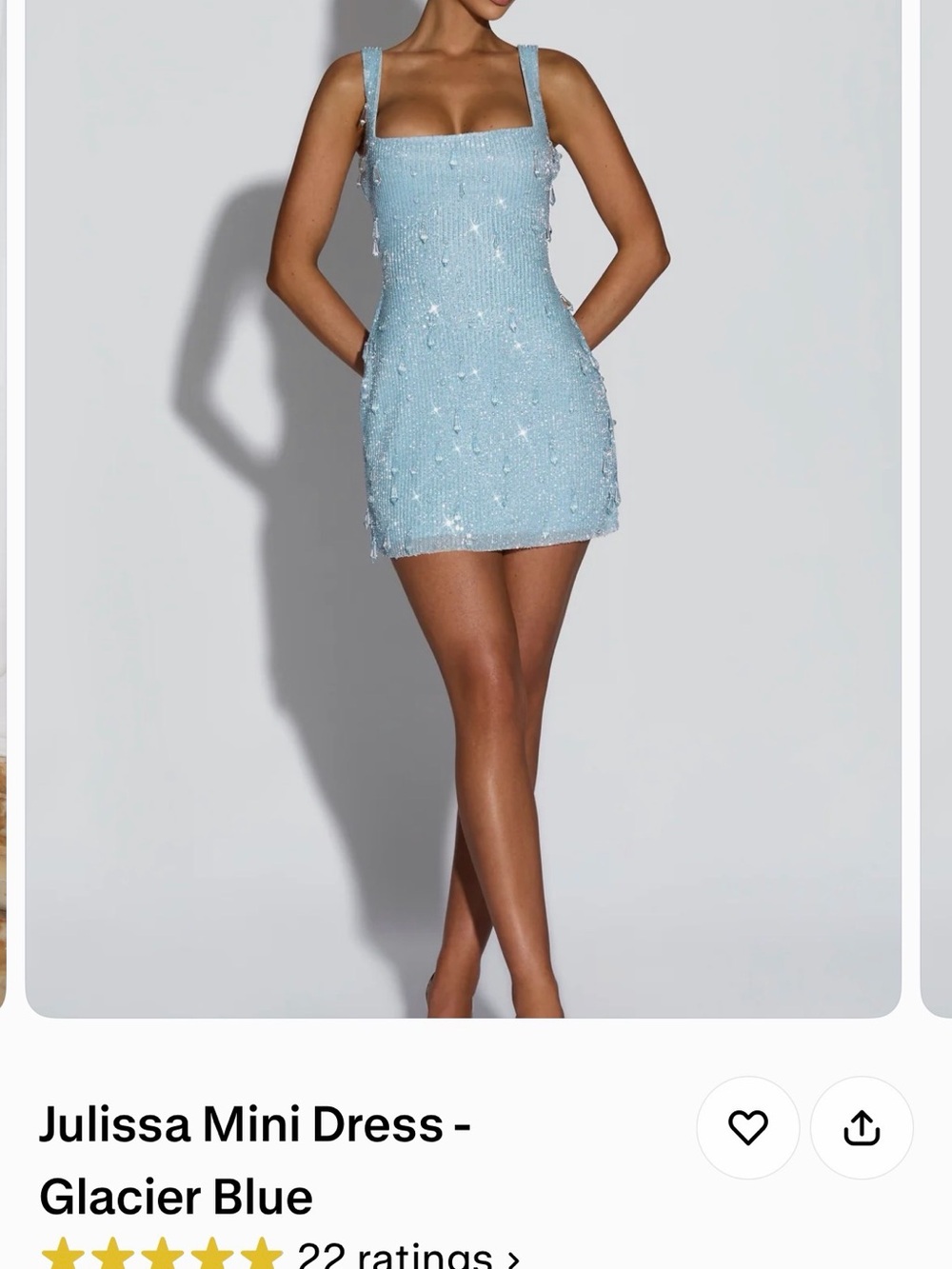 Glacier Blue Beaded Mini Dress with Square Neck
